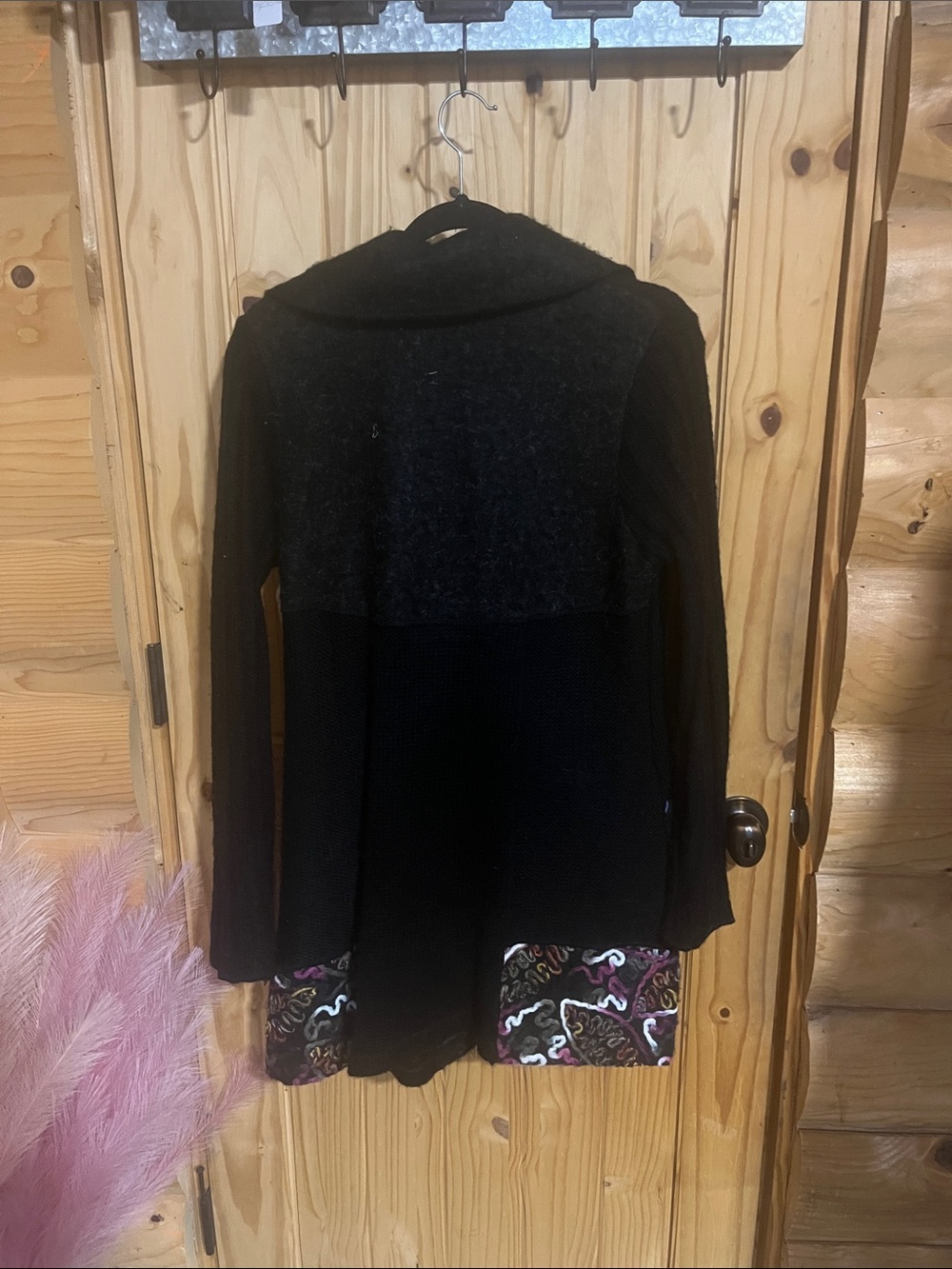 Sioni Black Wool Blend Cardigan Sweater with Multicolor Embroidery - Picture 8 of 8